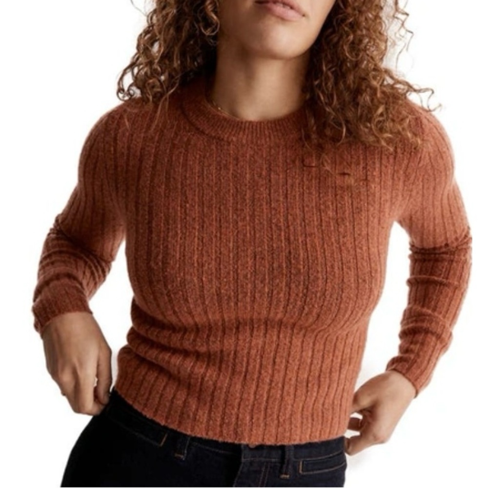 Madewell Readfield Rib Slim Fit Pullover Sweater Women Size L Rust Orange